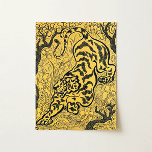 Tiger in the Jungle - Paul Ranson Art Print / Canvas Vibrant Yellow Black Illustrated Tiger Poster Intricate Line Paul Ranson’s Tiger,