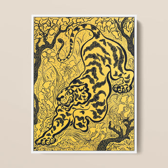 Tiger in the Jungle - Paul Ranson Art Print / Canvas Vibrant Yellow Black Illustrated Tiger Poster Intricate Patterns Paul Ranson’s Tiger,