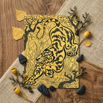 Tiger in the Jungle - Paul Ranson Art Print / Canvas Vibrant Yellow Rectangular Detailed Black Line Ranson’s, Leaps, Impressionist Prints