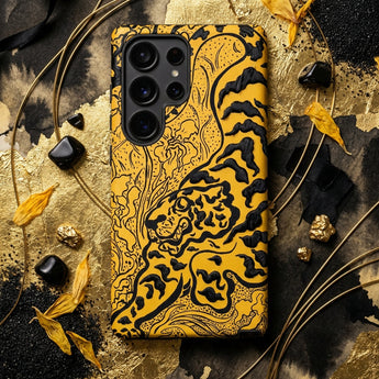 Tiger in the Jungle - Paul Ranson Phone Case Vibrant Yellow Phone Case Bold Black Line-art Tiger Paul Ranson’s Hypnotic Dreamscape,
