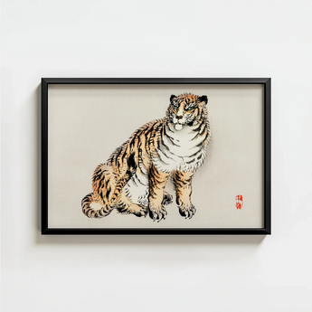 Framed Artwork Detailed Traditional-style Illustration Tiger Orange Black Kōno Bairei’s, Meiji Era Kacho-e, Art Print