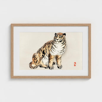 Tiger - Kono Bairei Kacho-e Art Print / Canvas Framed Japanese-style Illustration Seated Bold Orange Black Kōno Bairei’s, Meiji Era, Prints