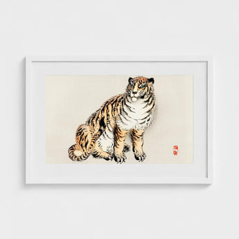 Tiger - Kono Bairei Kacho-e Art Print / Canvas Framed Traditional Japanese Ink Wash Painting Seated Kōno Bairei’s, Meiji Era, Prints