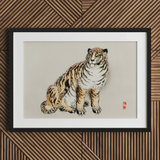 Tiger - Kono Bairei Kacho-e Art Print / Canvas Framed Tiger Artwork Black Frame White Kōno Bairei’s Tiger, Meiji Era Kacho-e, Kacho-e Art
