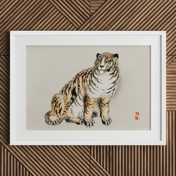 Tiger - Kono Bairei Kacho-e Art Print / Canvas White Framed Brown Black Stripes Kōno Bairei’s, Meiji Era, Prints