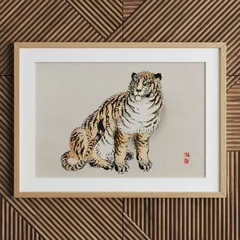 Tiger - Kono Bairei Kacho-e Art Print / Canvas Wooden Framed Tiger Art Print White Mat Red Kōno Bairei’s Tiger, Meiji Era Kacho-e, Kacho-e