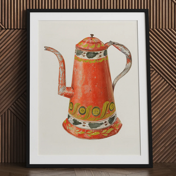 Caffettiera di latta - stampa d’arte da cucina di Harry Grossen / Tela, 24x32’’ / 61x81cm / Cornice nera / Matboard, poster, stampe e arte visiva,