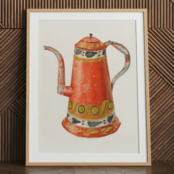 Caffettiera di latta - stampa d’arte da cucina di Harry Grossen / Tela, 24x32’’ / 61x81cm / Cornice naturale / Matboard, poster, stampe e arte visiva,