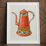 Caffettiera di latta - stampa d’arte da cucina di Harry Grossen / Tela, 24x32’’ / 61x81cm / Cornice bianca / Matboard, poster, stampe e arte visiva,