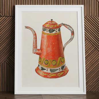 Caffettiera di latta - stampa d’arte da cucina di Harry Grossen / Tela, 24x32’’ / 61x81cm / Cornice bianca / Matboard, poster, stampe e arte visiva,