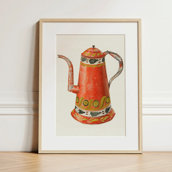 Tin Coffee Pot - Harry Grossen Kitchen Art Print / Canvas, 12x16’’ / 31x41cm / Natural Frame / Matboard, Posters Prints & Visual Artwork,