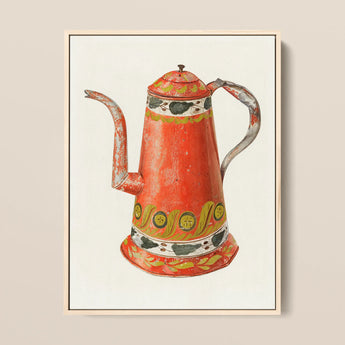 Tin Coffee Pot - Harry Grossen Kitchen Art Print / Canvas, 12x16’’ / 31x41cm / Natural Frame, Posters Prints & Visual Artwork, Toby Leon