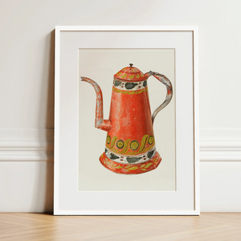 Tin Coffee Pot - Harry Grossen Kitchen Art Print / Canvas, 12x16’’ / 31x41cm / White Frame / Matboard, Posters Prints & Visual Artwork,