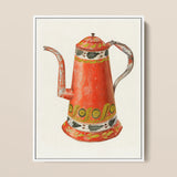 Tin Coffee Pot - Harry Grossen Kitchen Art Print / Canvas, 12x16’’ / 31x41cm / White Frame, Posters Prints & Visual Artwork, Toby Leon