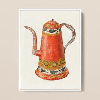 Tin Coffee Pot - Harry Grossen Kitchen Art Print / Canvas, 12x16’’ / 31x41cm / White Frame, Posters Prints & Visual Artwork, Toby Leon