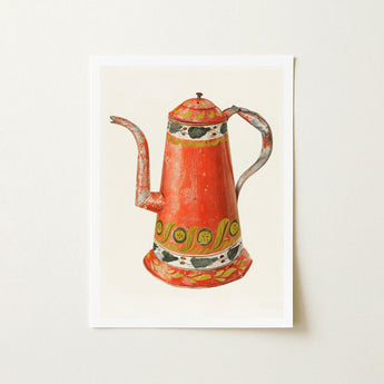 Tin Coffee Pot - Harry Grossen Kitchen Art Print / Canvas Vibrant Red Enamel Decorative Green White 1930s, Grossen’s Enchanting, Prints