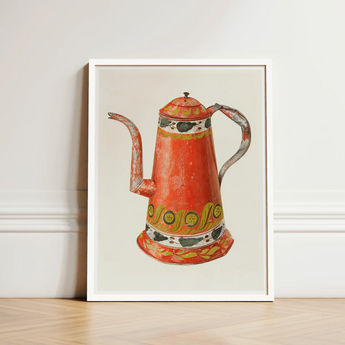 Tin Coffee Pot - Harry Grossen Kitchen Art Print / Canvas Vintage-style Orange Illustration Decorative Green White 1930s, Grossen’s