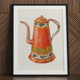 Tin Coffee Pot - Harry Grossen Kitchen Art Print / Canvas Vibrant Orange Ceramic Decorative Green White 1930s, Grossen’s Enchanting, Prints
