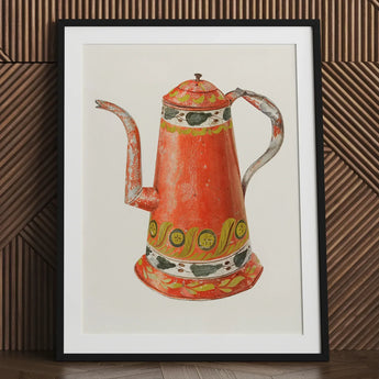 Tin Coffee Pot - Harry Grossen Kitchen Art Print / Canvas Vibrant Orange Ceramic Decorative Green White 1930s, Grossen’s Enchanting, Prints