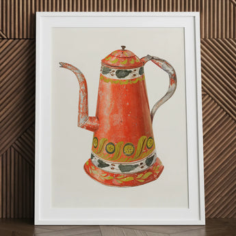 Tin Coffee Pot - Harry Grossen Kitchen Art Print / Canvas Vibrant Orange Ceramic Decorative Green White 1930s, Grossen’s Enchanting, Prints