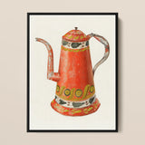 Tin Coffee Pot - Harry Grossen Kitchen Art Print / Canvas Vibrant Red Enamel Decorative Green Black 1930s, Grossen’s Enchanting, Prints