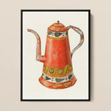 Tin Coffee Pot - Harry Grossen Kitchen Art Print / Canvas Vibrant Red Enamel Decorative Green Black 1930s, Grossen’s Enchanting, Prints