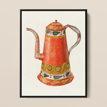 Tin Coffee Pot - Harry Grossen Kitchen Art Print / Canvas Vibrant Red Enamel Decorative Green Black 1930s, Grossen’s Enchanting, Prints