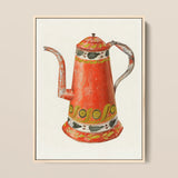 Tin Coffee Pot - Harry Grossen Kitchen Art Print / Canvas Vibrant Red Enamel Distressed Finish Decorative 1930s, Grossen’s Enchanting,