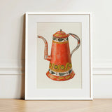 Tin Coffee Pot - Harry Grossen Kitchen Art Print / Canvas Vibrant Red Enamel Ornate Yellow Green 1930s, Grossen’s Enchanting, Prints
