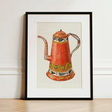 Tin Coffee Pot - Harry Grossen Kitchen Art Print / Canvas Vibrant Red Vintage-style Illustration Ornate Yellow 1930s, Grossen’s Enchanting,