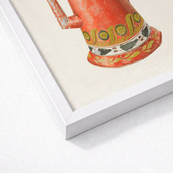 Tin Coffee Pot - Harry Grossen Kitchen Art Print / Canvas Vintage-style Orange Ceramic Pitcher Decorative Green Yellow Floral 1930s,