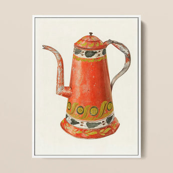 Tin Coffee Pot - Harry Grossen Kitchen Art Print / Canvas Vintage-style Red Enamel Fluted Spout Ornate 1930s, Grossen’s Enchanting, Prints