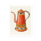 Tin Coffee Pot - Harry Grossen Kitchen Art Print, Red Decorative Coffee Pot Ornate Gold Black Patterns