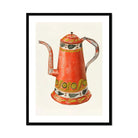 Tin Coffee Pot - Harry Grossen Kitchen Art Print, Red Decorative Coffee Pot Ornate Yellow Black Patterns
