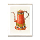 Tin Coffee Pot - Harry Grossen Kitchen Art Print, Red Decorative Coffee Pot Ornate Yellow Black Patterns