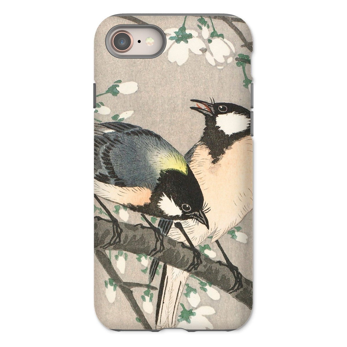 Tits on Cherry Branch - Ohara Koson Iphone Case, 8 / Matte, Phone Case Artistic Illustration Two Birds Perched Branch