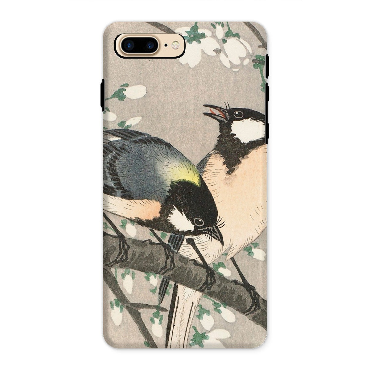 Tits on Cherry Branch - Ohara Koson Iphone Case, 8 Plus / Matte, Phone Case Vintage-style Illustration Two Birds Perched Branch