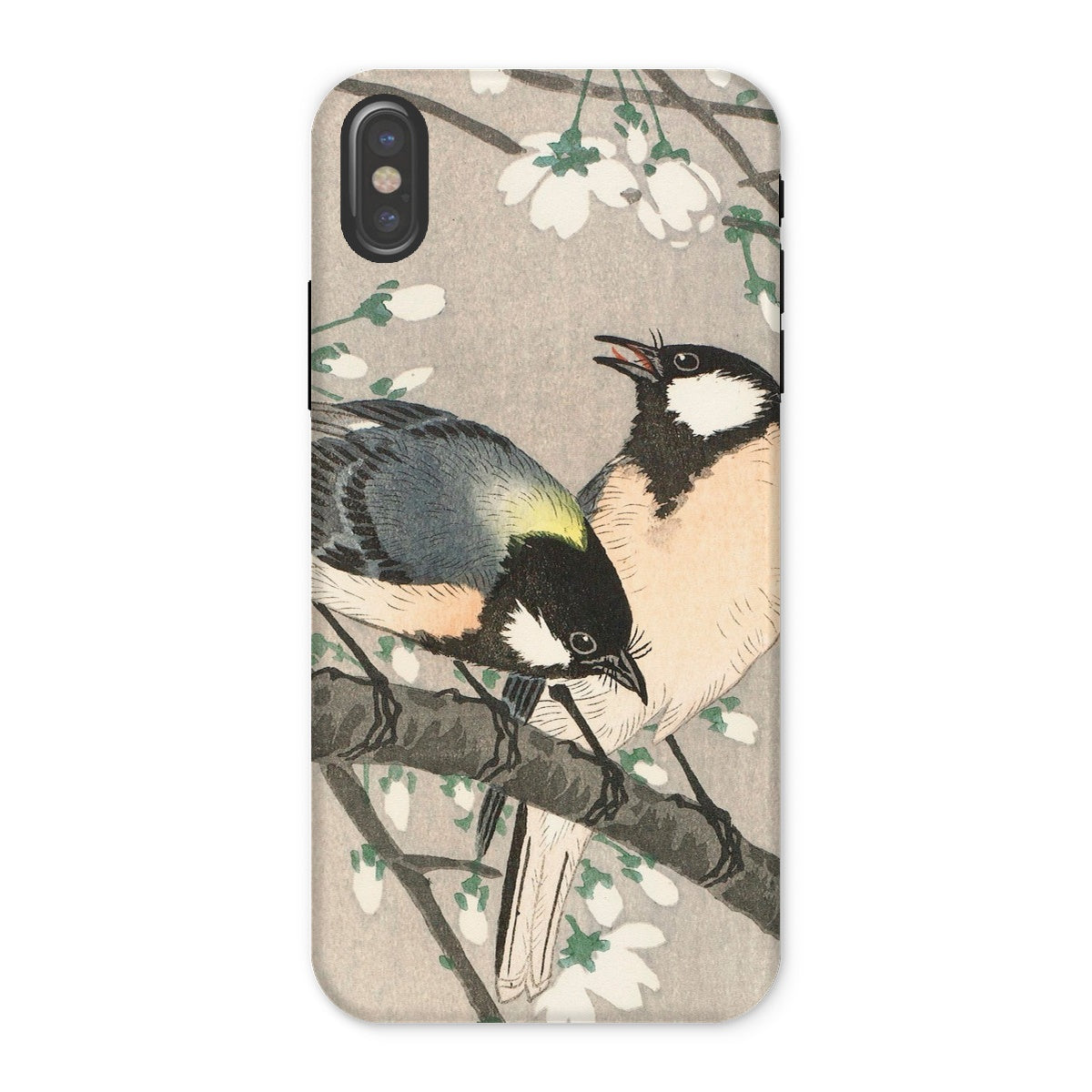 Tits on Cherry Branch - Ohara Koson Iphone Case, x / Matte, Phone Case Vintage-style Illustration Two Birds Perched Branch