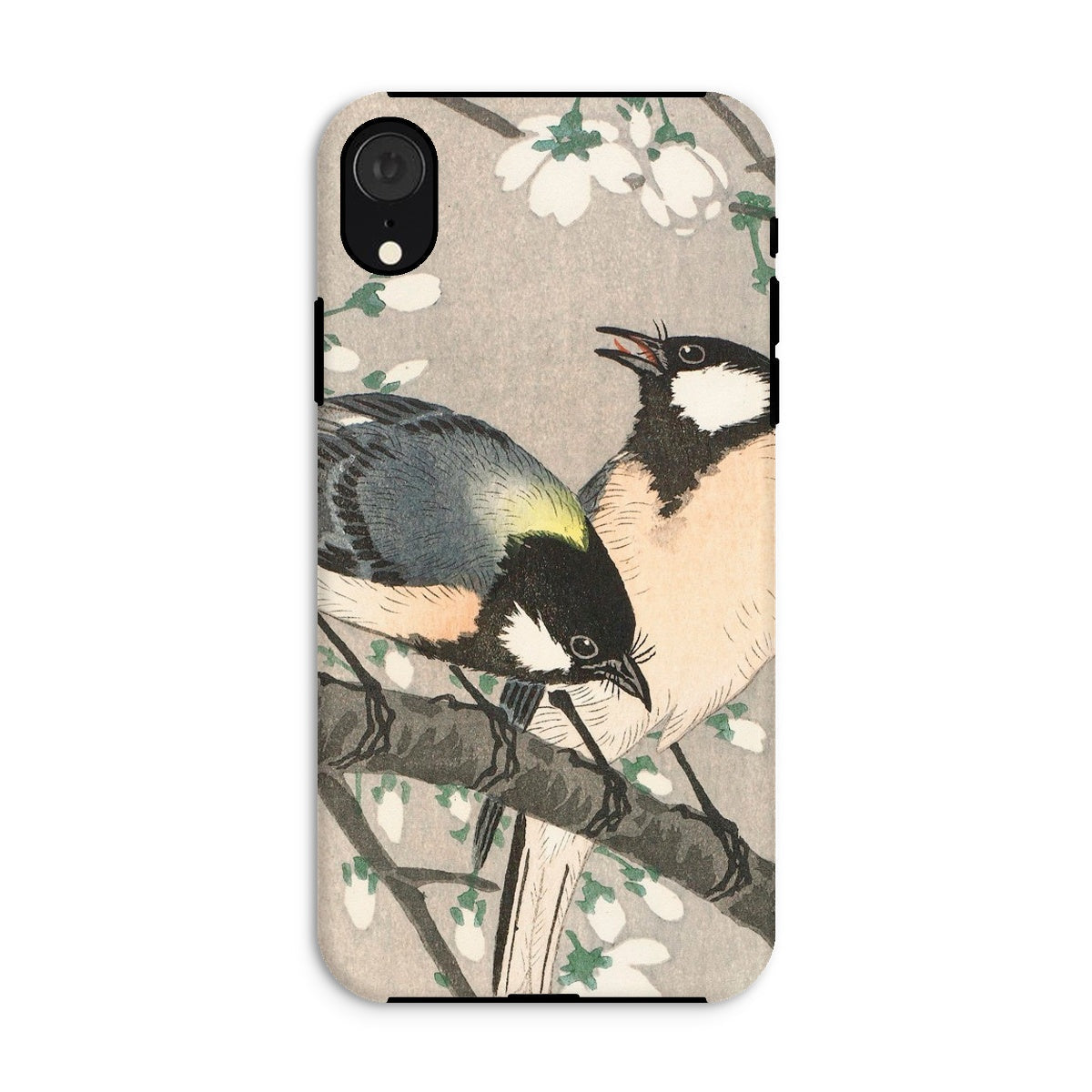 Tits on Cherry Branch - Ohara Koson Iphone Case, Xr / Matte, Phone Case Vintage-style Illustration Two Birds Perched Branch