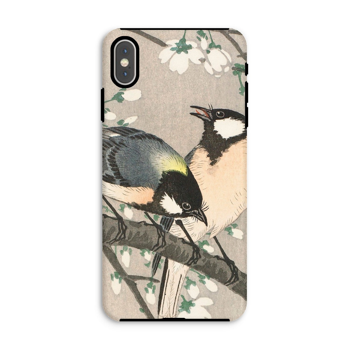 Tits on Cherry Branch - Ohara Koson Iphone Case, Xs Max / Matte, Phone Case Artistic Illustration Two Birds Perched Branch