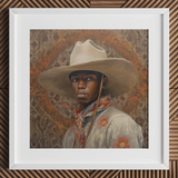Titus - Gay Black Dandy Cowboy Art Print / Canvas, 12x12’’ / 31x31cm / White Frame / Matboard, Posters Prints & Visual Artwork, Toby Leon