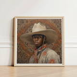 Framed Portrait Person Wide-brimmed Beige Hat Floral-patterned Attire Gay Cowboy, Spirit’s Queer, Elegant Outlaw’s