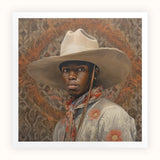 Titus - Gay Black Dandy Cowboy Art Print / Canvas Cream-colored Wide-brimmed Cowboy Hat Soft Slightly Textured Surface Gay Cowboy, Spirit’s