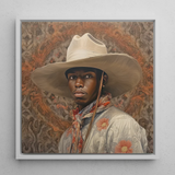 Titus - Gay Black Dandy Cowboy Art Print / Canvas Framed Portrait Man Off-white Cowboy Hat Wide Brim Gay Cowboy, Spirit’s Queer, Elegant