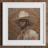 Titus - Gay Black Dandy Cowboy Art Print / Canvas Hat Floral Pattern Red Band Beige Color, Spirit’s Queer, Elegant Outlaw’s Prints
