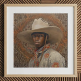 Titus - Gay Black Dandy Cowboy Art Print / Canvas Cowboy Hat Wide Brim Floral Pattern Cream-colored Leather Gay Cowboy, Spirit’s Queer,