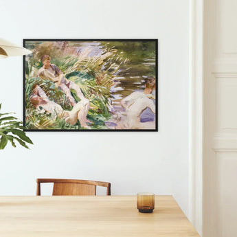 Tommies Bathing - John Singer Sargent Art Print / Canvas Framed Watercolor Painting Figures Lush Green Outdoor Soft, Sargent’s Evocative