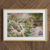 Tommies Bathing - John Singer Sargent Art Print / Canvas Watercolor Painting Light Wood Frame Figures Greenery Water, Sargent’s Evocative