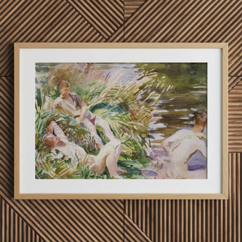Tommies Bathing - John Singer Sargent Art Print / Canvas Watercolor Painting Light Wood Frame Figures Greenery Water, Sargent’s Evocative