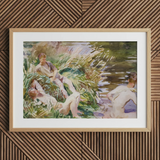 Tommies Bathing - John Singer Sargent Art Print / Canvas Watercolor Painting Light Wood Frame Figures Greenery Water John Singer Sargent,